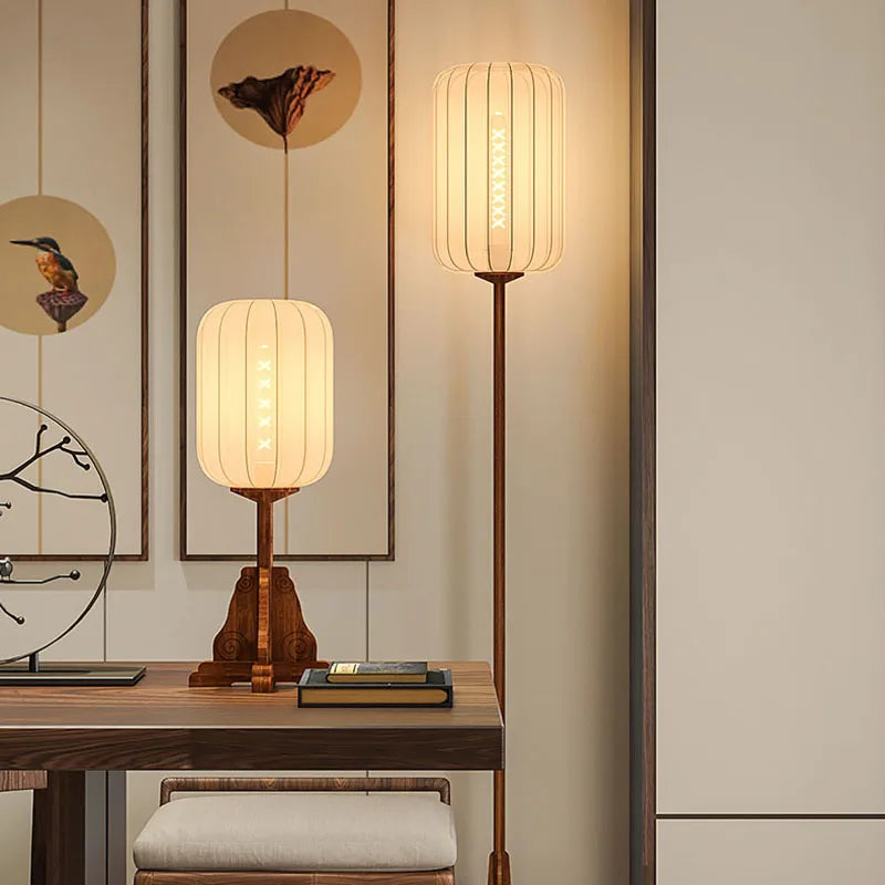 lampadaire style vintage en tissu bois cuivre pour hôtels et restaurants - vue 5 sur 9