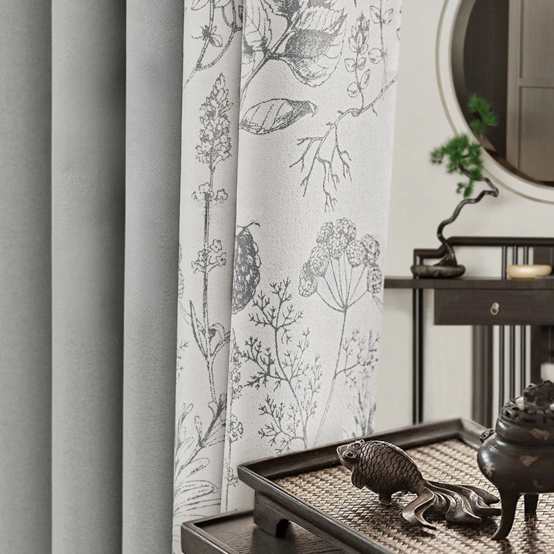 Rideau floral style chinois occultation partielle pour salon - vue 3 sur 9