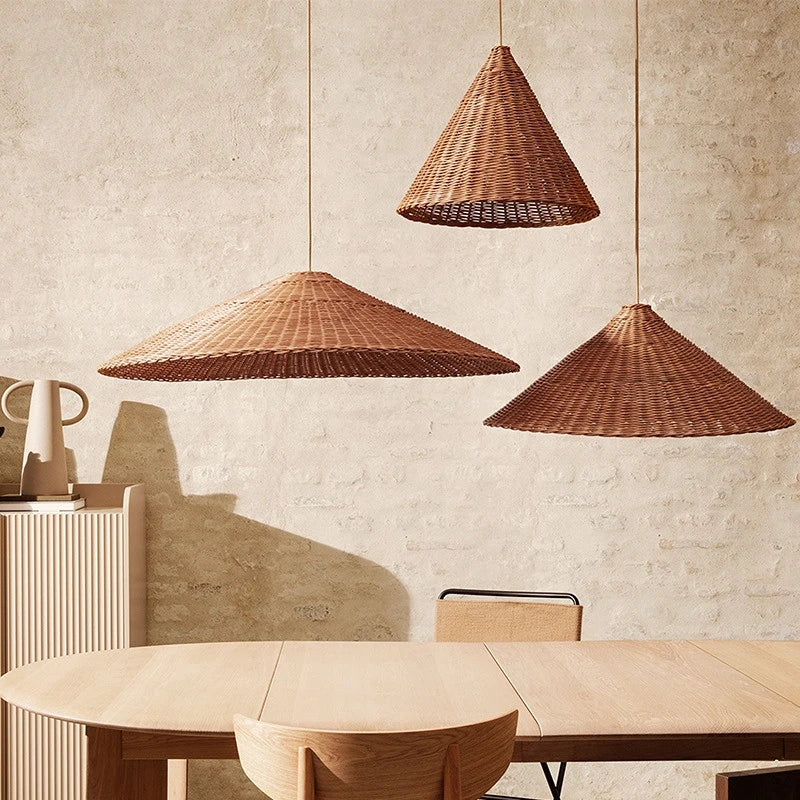 lampe suspendue en rotin design rétro japonais zen artistique - vue 3 sur 10