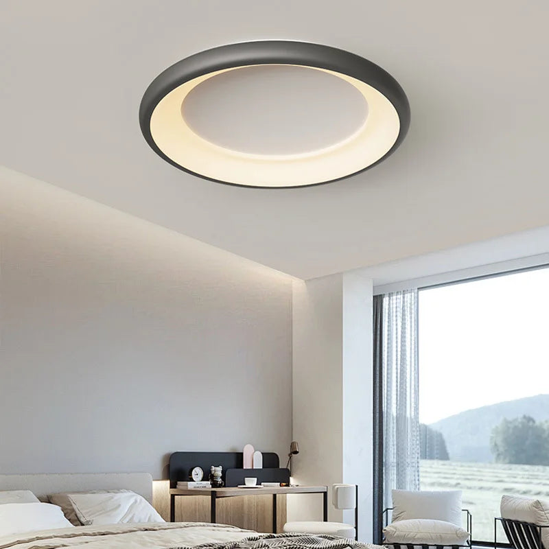 plafonnier rond moderne avec anneau extérieur décoratif - vue 7 sur 10