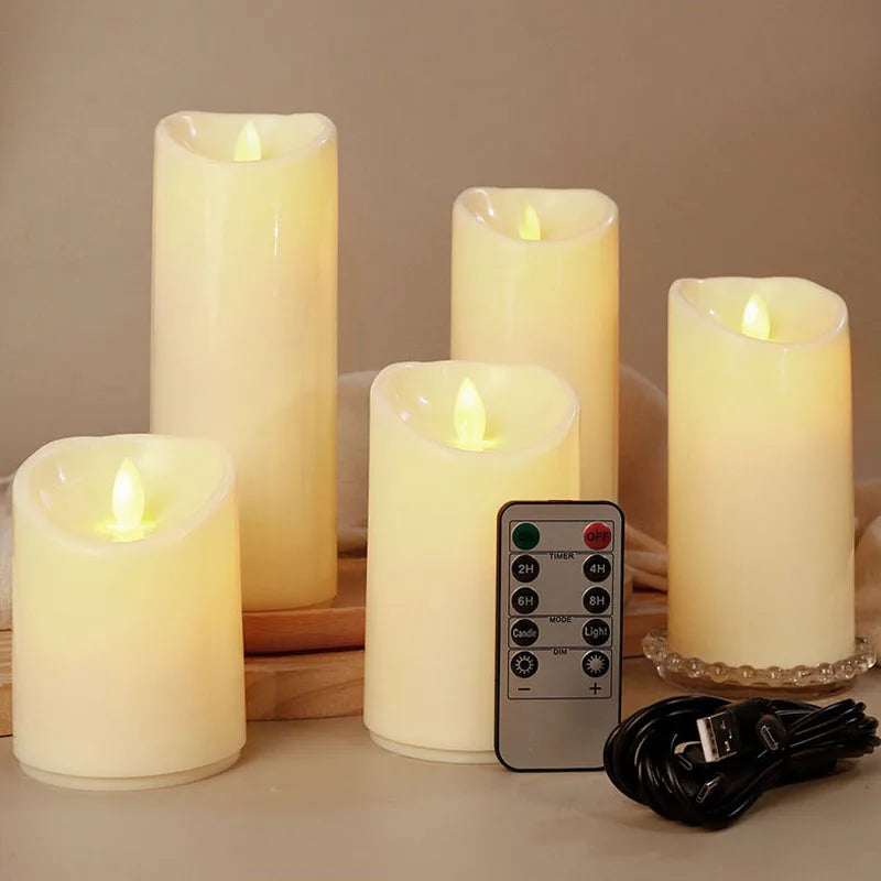 bougie pilier led rechargeable à distance avec minuterie et ambiance festive - vue 6 sur 13