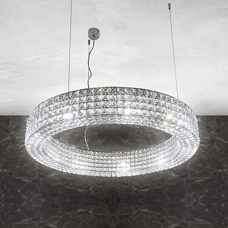 Lumière moderne luxe doré rond plafond lustre en cristal salon intérieur créatif anneau lumière LED lumineuse lustre - vue 7 sur 16
