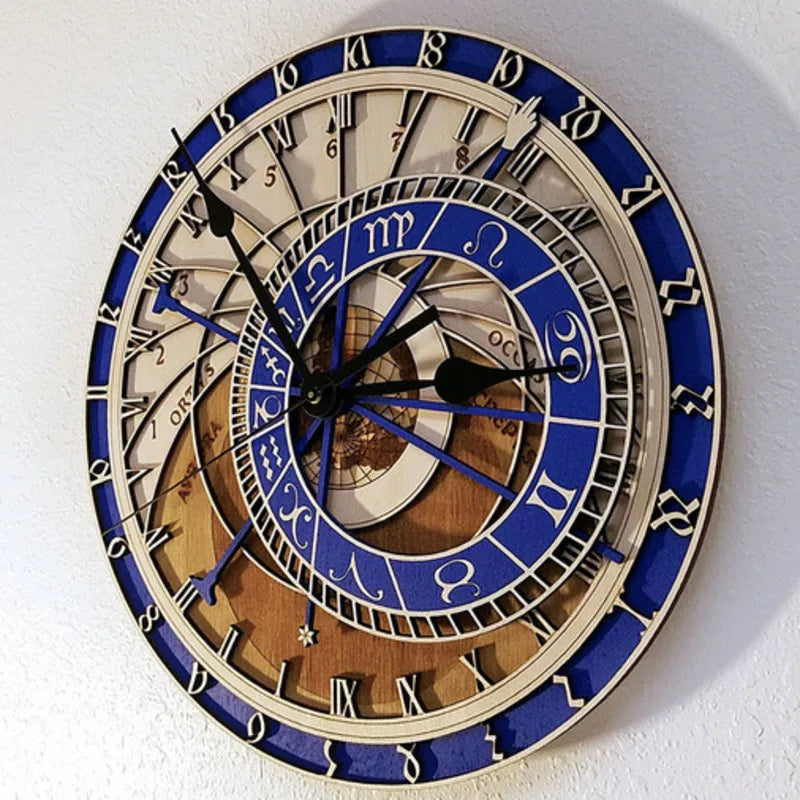 horloge en bois avec signes du zodiaque et constellations art déco - vue 5 sur 7