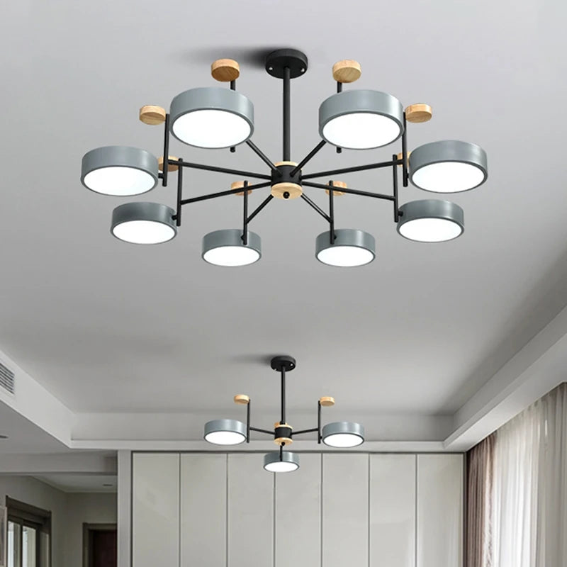 lustre en fer et bois acrylique style nordique décoration intérieure - vue 4 sur 6