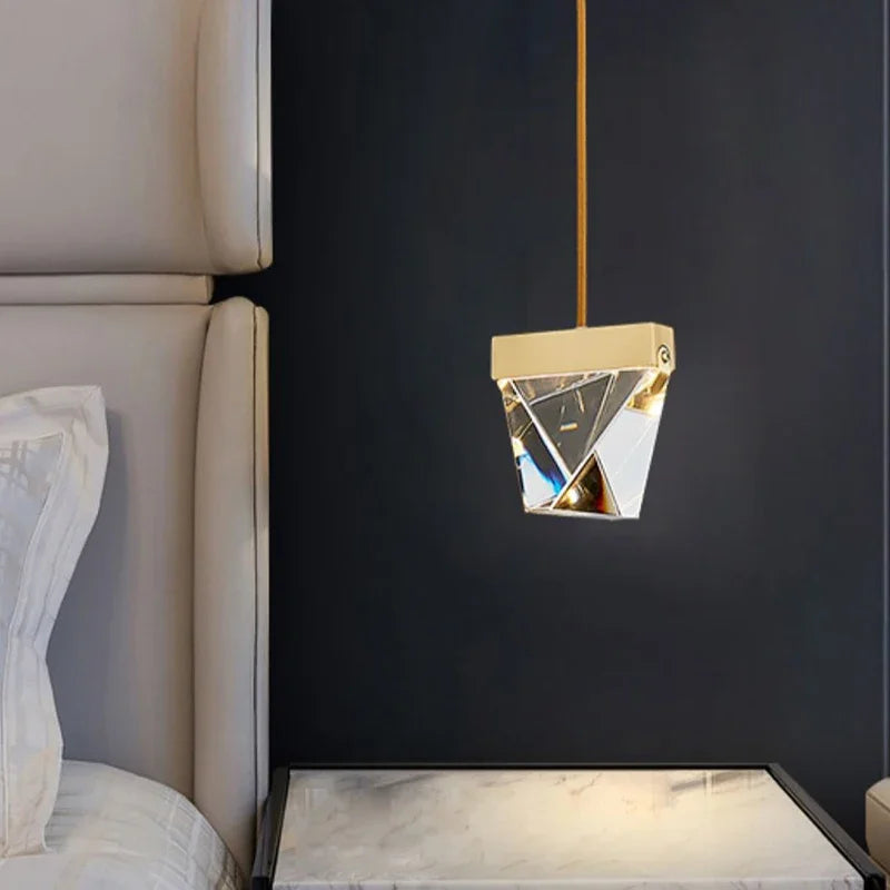 Lamp Gold Mini Pendant Light Bedside Table ,Modern Pendant Light In Kitchen Island, Color Changing Crystal Hanging Lamp For Be - vue 6 sur 6