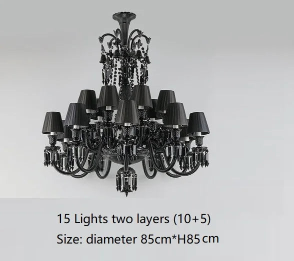 lustre en cristal noir européen avec lampe à bougie à led - vue 11 sur 16