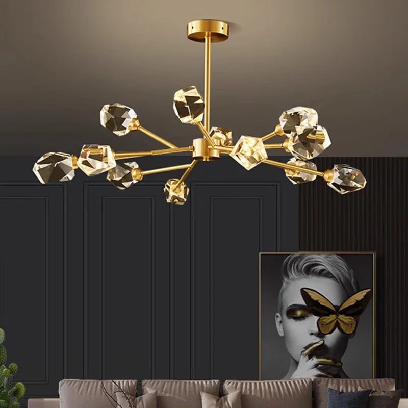 lustre en cuivre et cristal pour une ambiance élégante - vue 2 sur 8