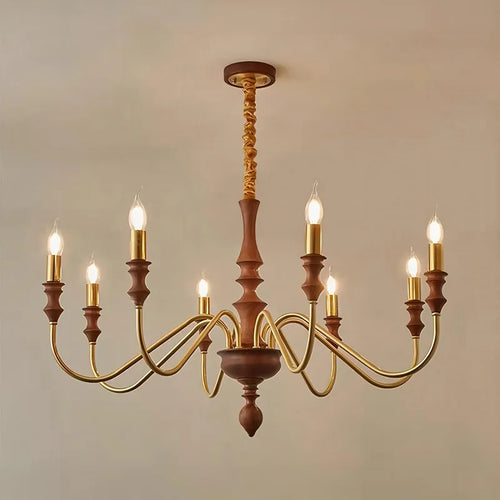 Walnut Wood Brass Candle, Vintage Retro Wabi-sabi style, Chandelier light for Living Room, Bedroom, Dining Room, Study, Kitchen - vue 6 sur 6