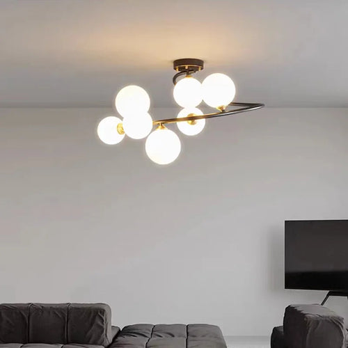 lustre moderne en verre et cuivre noir pour intérieur - vue 2 sur 9