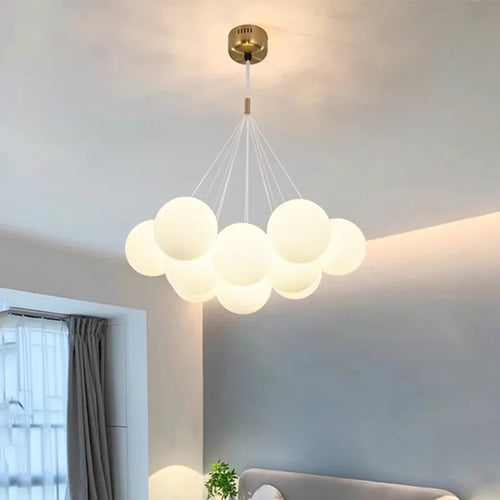 lustre verre moderne boules blanches led décoration salon salle manger
