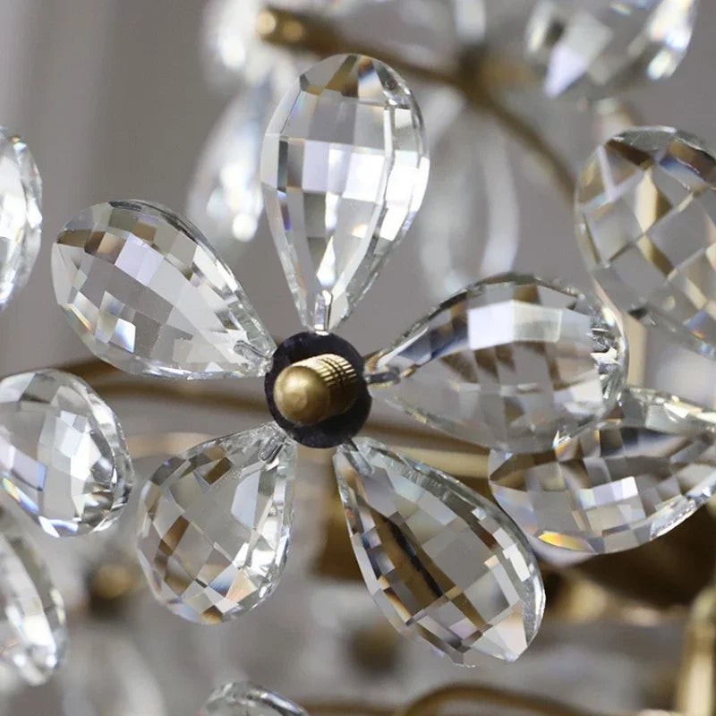 lustre plafond rétro fleur cristal led luxe décoration - vue 7 sur 9