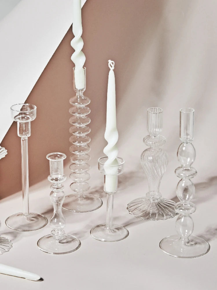 bougeoir en verre transparent décoration intérieure moderne nordique - vue 4 sur 31
