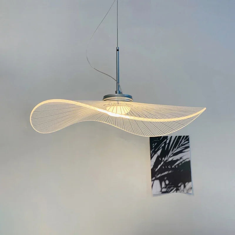 Nordic Acrylic Ceiling Chandeliers Straw Hat Hanging Light Suspension Pendant Lamps for Bedroom Living Dining Room - vue 4 sur 10