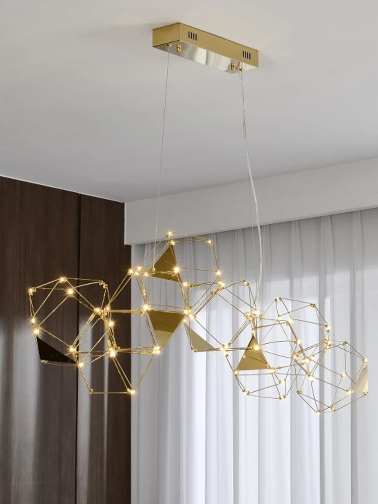 lustre luciole polygonal design nordique en acier inoxydable
