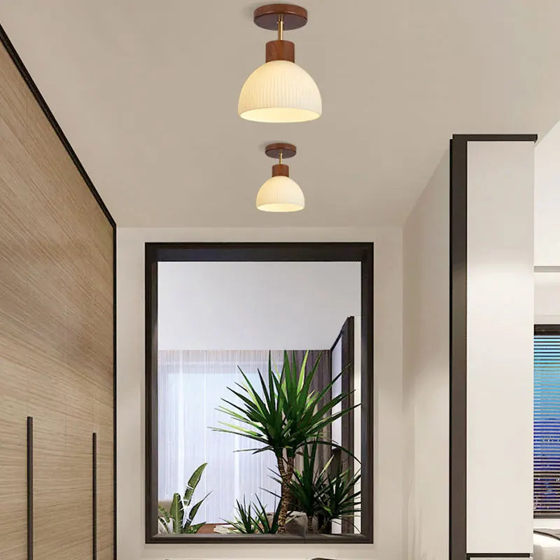 plafonnier led bois verre allée couloir vestiaire balcon nordique - vue 4 sur 9