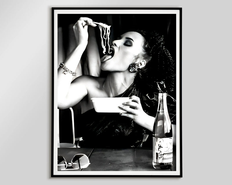 affiche art mural femmes buvant vin spaghettis décoration cadeau