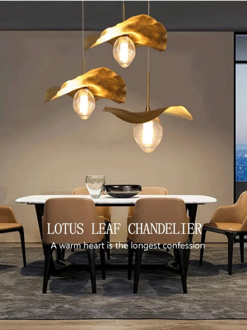 lustre nordique en cuivre forme de feuille de lotus suspendu - vue 5 sur 9