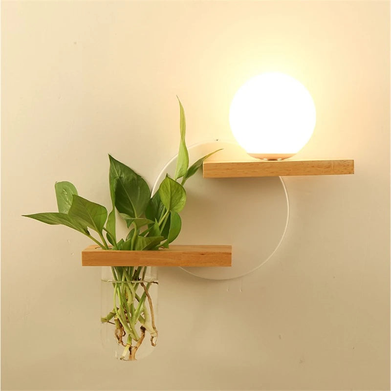 applique murale led en bois avec pot de plante nordique
