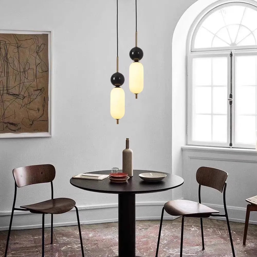 lustre led en boule de marbre naturel en acrylique avec fil réglable - vue 5 sur 7