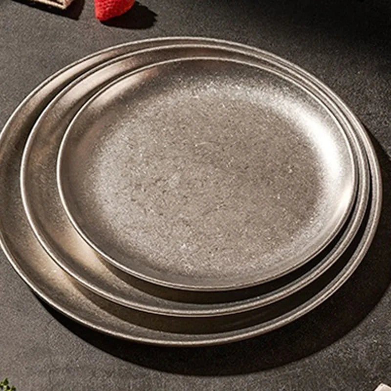 Assiettes inox style industriel retro plateaux cafe