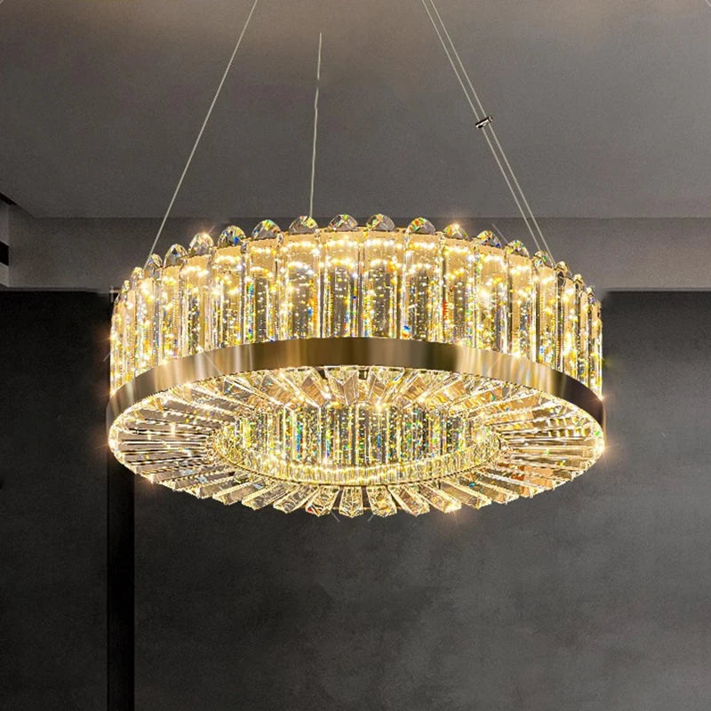 lustre moderne en cristal avec lampes led suspendues luxueuses - vue 5 sur 9