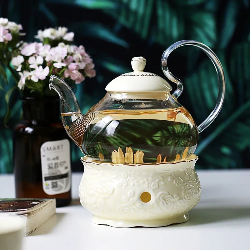 Service à thé vintage en porcelaine avec chauffe théière - vue 3 sur 4