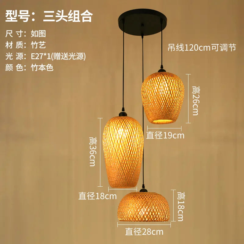 lustre style chinois fait main en bambou tissage pastoral vintage - vue 30 sur 30