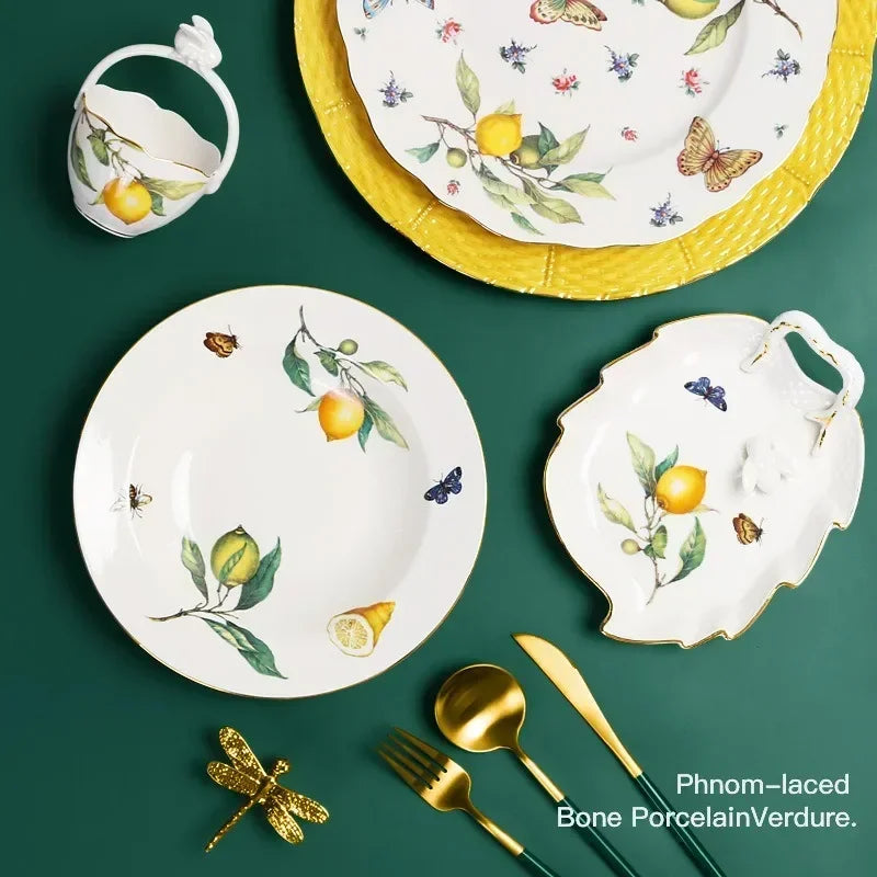 assiette ceramique motif citron style europeen elegant table - vue 4 sur 7