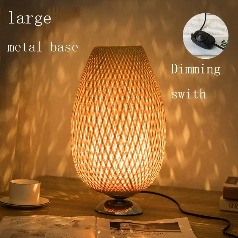 lampe de bureau vintage en bambou artisanale en bois naturel - vue 11 sur 14