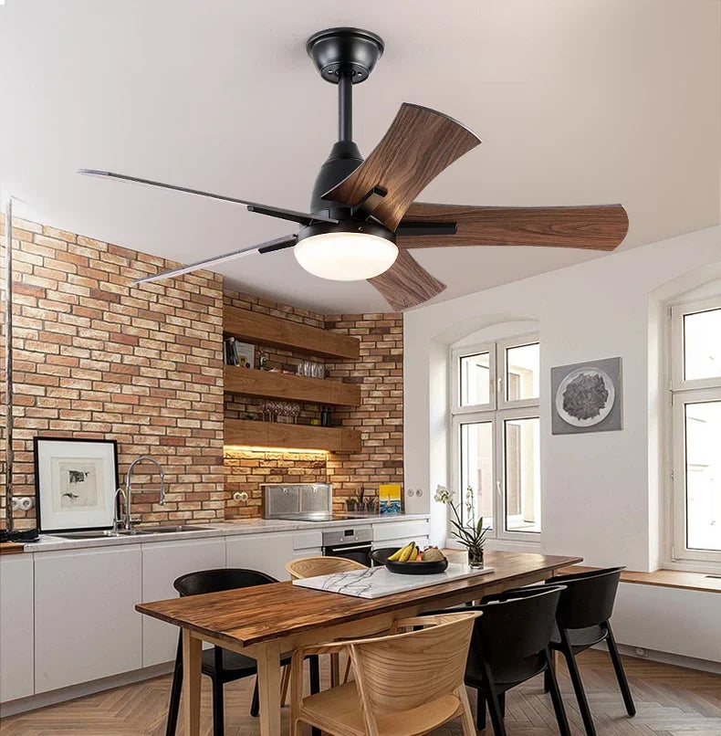 ventilateur de plafond moderne en bois avec télécommande et lumière - vue 2 sur 8