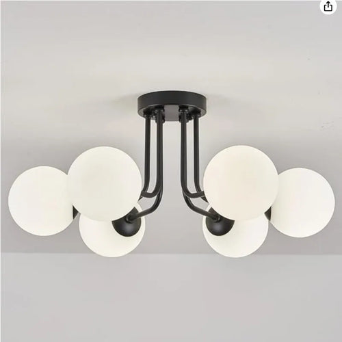 Plafonnier moderne en fer forgé chambre salon lampe de porche avec abat-jour sphérique en verre blanc plafonnier semi-encastré