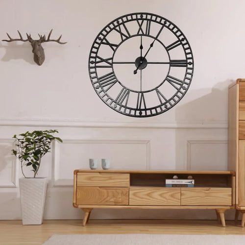 horloge murale rétro en fer noir moderne chiffres romains décorative - vue 8 sur 8