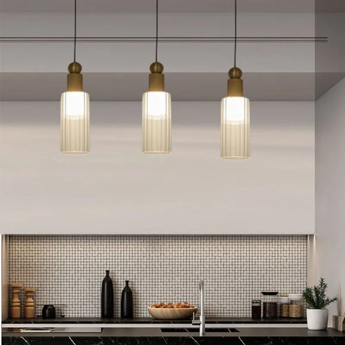 suspension moderne en verre et cuivre avec 3 cordons interchangeables - vue 2 sur 8