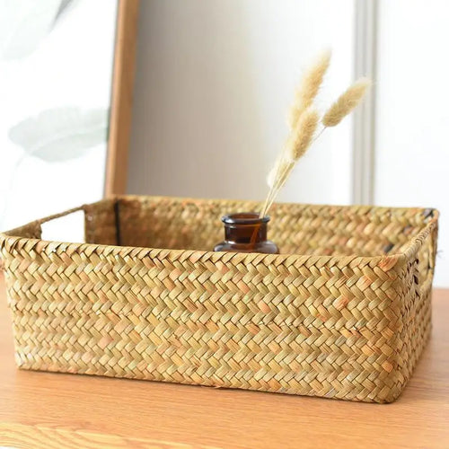 panier de rangement en paille tressée pour organisation - vue 3 sur 9
