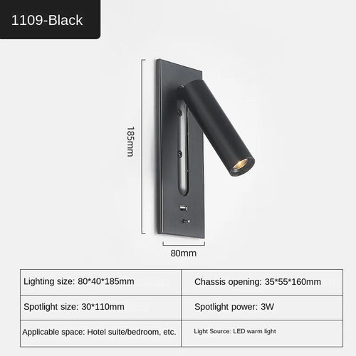 applique murale intérieure led avec chargement usb pour hôtel - vue 9 sur 12