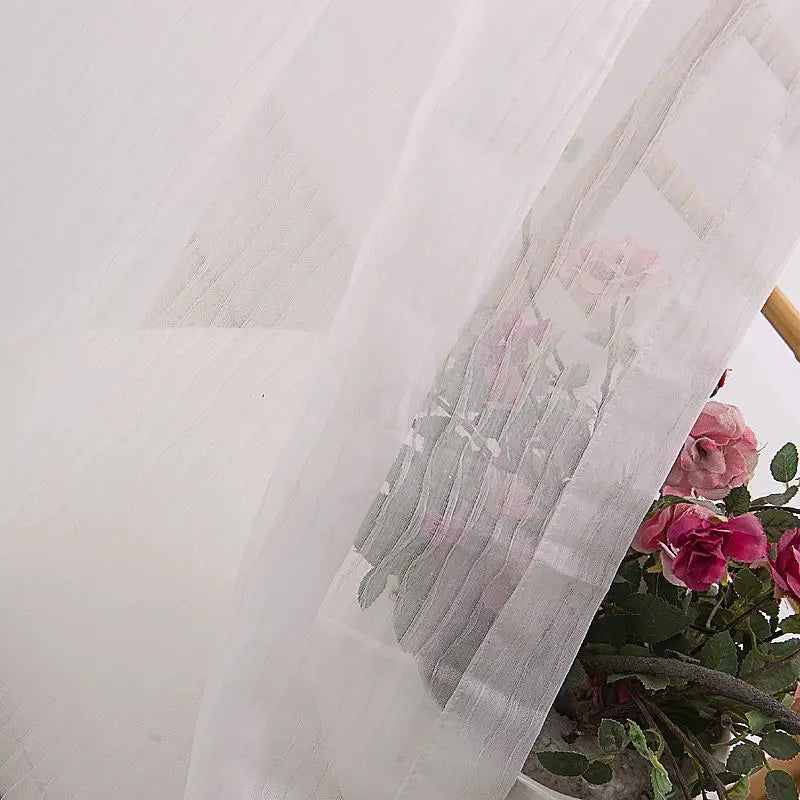 Voilage tulle motifs floraux géométriques style européen fenêtre - vue 3 sur 8
