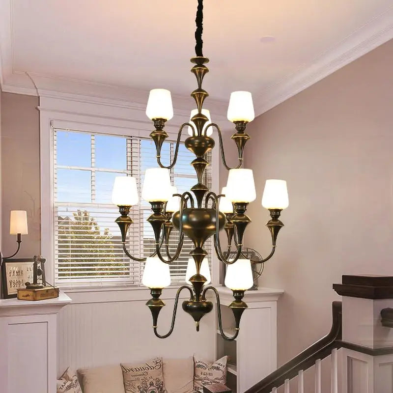 lustre en cuivre avec abat jour en verre élégant et moderne - vue 3 sur 22