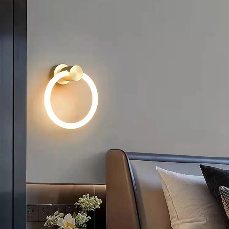 applique murale led moderne en laiton anneau acrylique 3 couleurs gradable - vue 3 sur 10