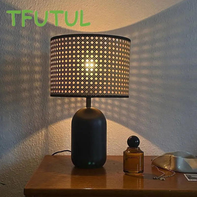 Lampe Vintage Rotin Bureau Bambou Chambre - vue 7 sur 7