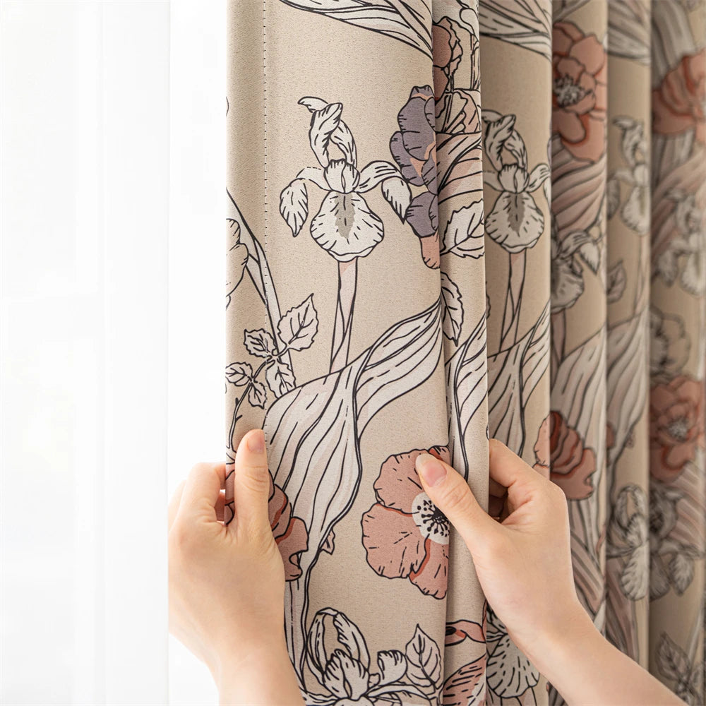 Rideau occultant motifs floraux modernes pour salon chambre - vue 5 sur 9