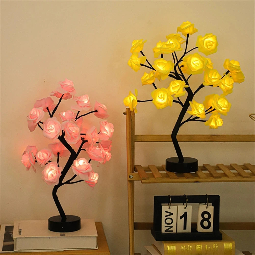 LED Rose Fleur Lampe de Table USB Arbre De Noël Fée Lumières Veilleuses Maison Fête De Mariage Chambre Décoration Cadeau de Fête des Mères - vue 3 sur 8