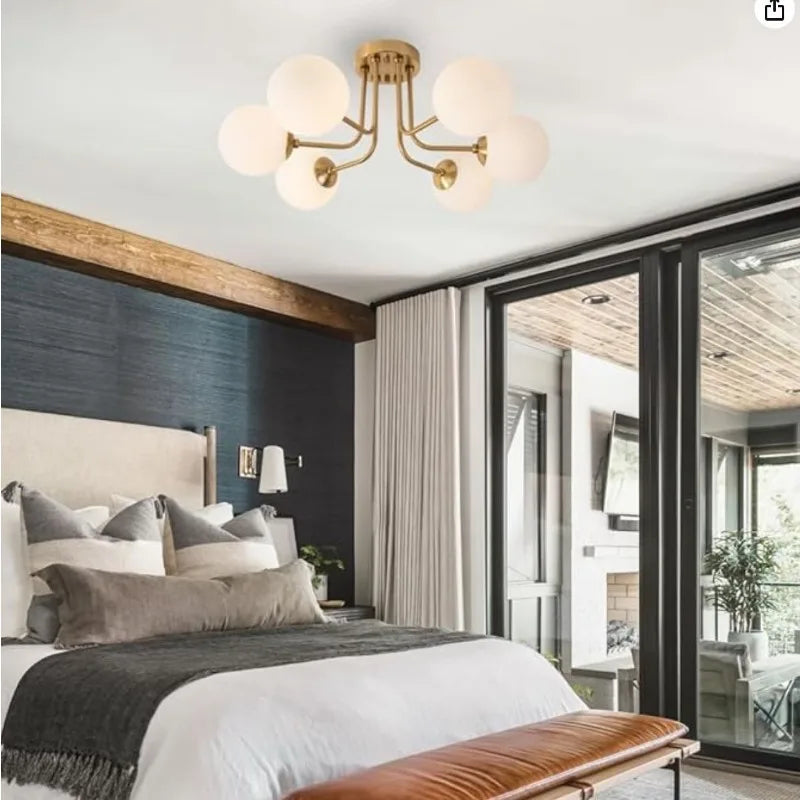 Plafonnier moderne en fer forgé chambre salon lampe de porche avec abat-jour sphérique en verre blanc plafonnier semi-encastré - vue 11 sur 10