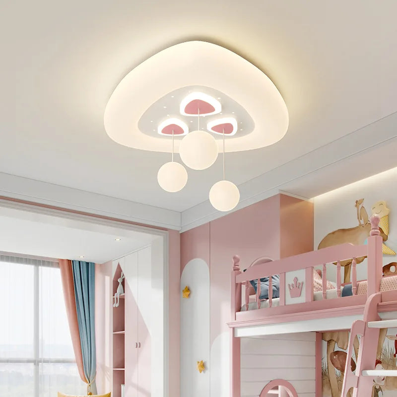 Full Spectrum Pink White Cloud Ceiling Lamps with Hanging Ball AC220V Nursery School Children Bedroom Kids Room Chandelier Light - vue 6 sur 15