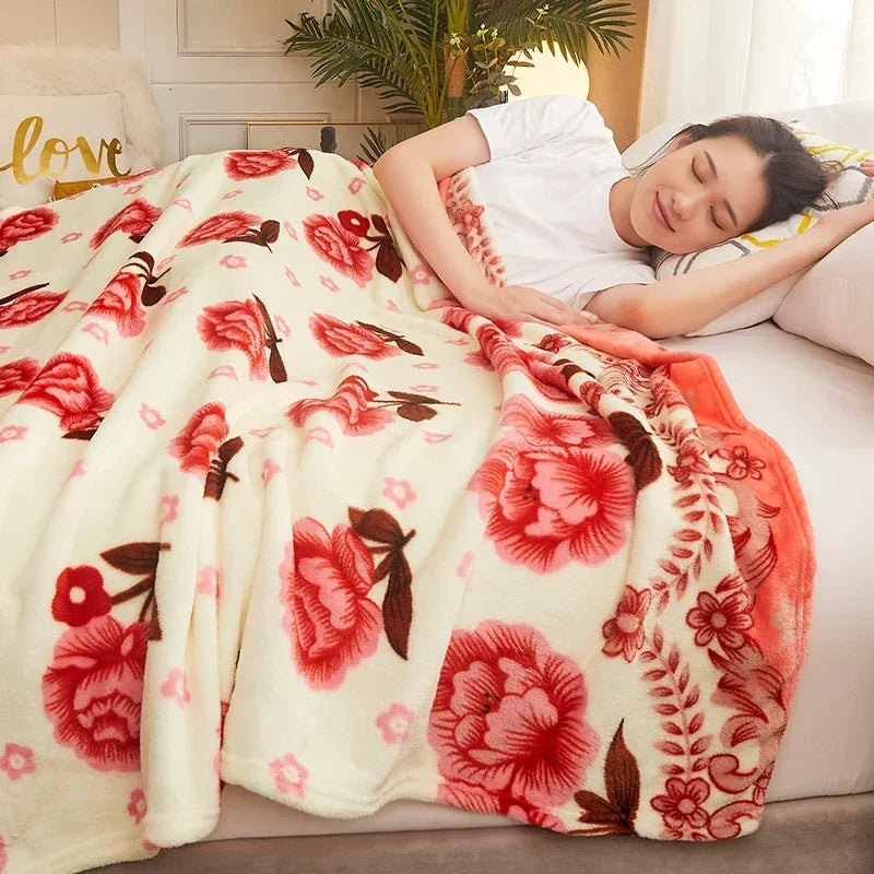 Plaid polaire doux à carreaux motif floral été - vue 3 sur 6