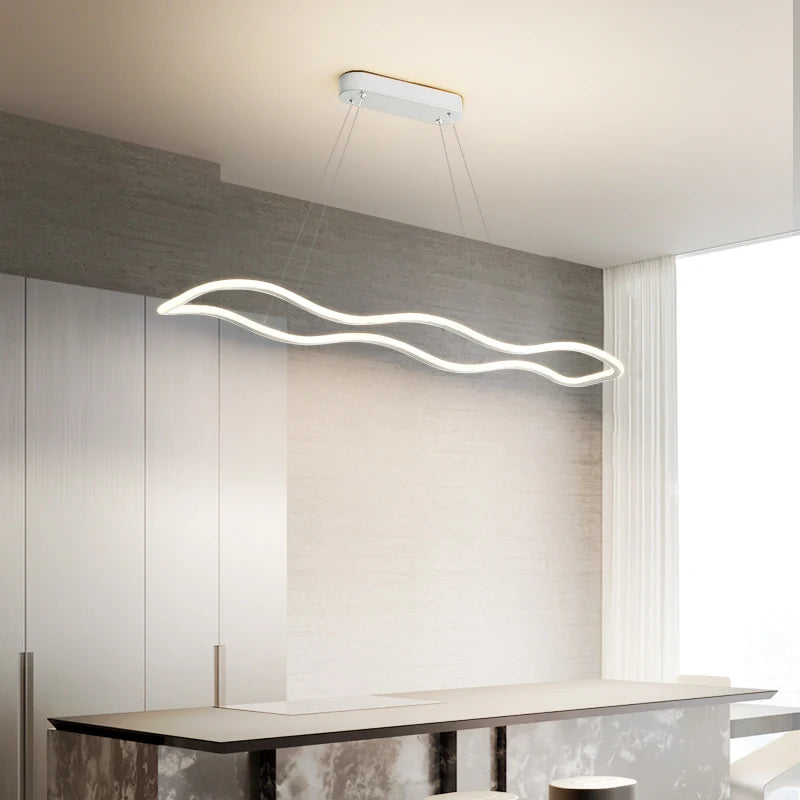 suspension moderne longue vague lumineuse pour salle à manger