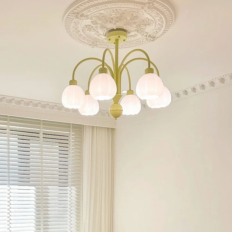 lustre en verre style nordique avec abat-jour citrouille pour décoration maison - vue 3 sur 9
