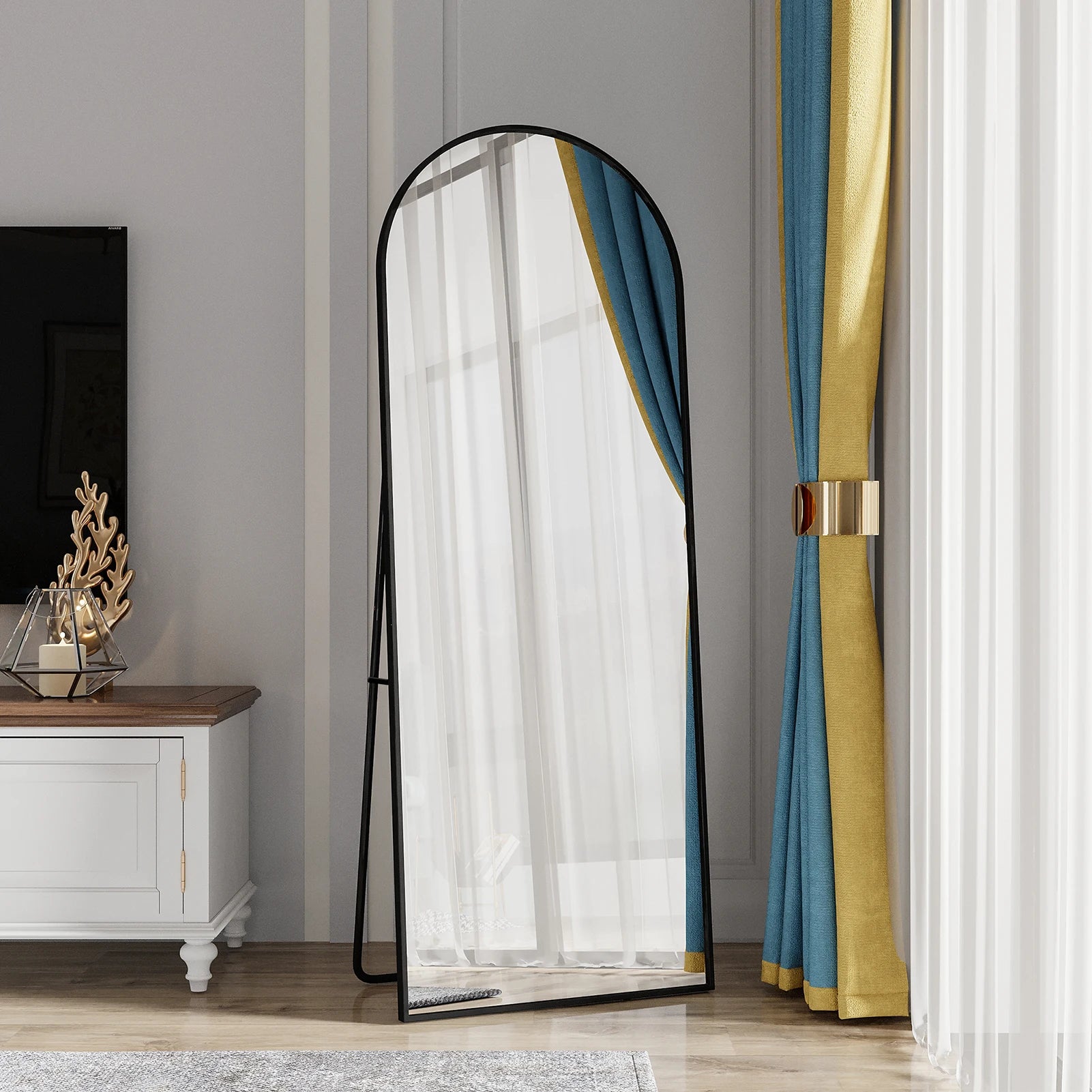 miroir sur pied vertical incliné en verre trempé - vue 3 sur 6