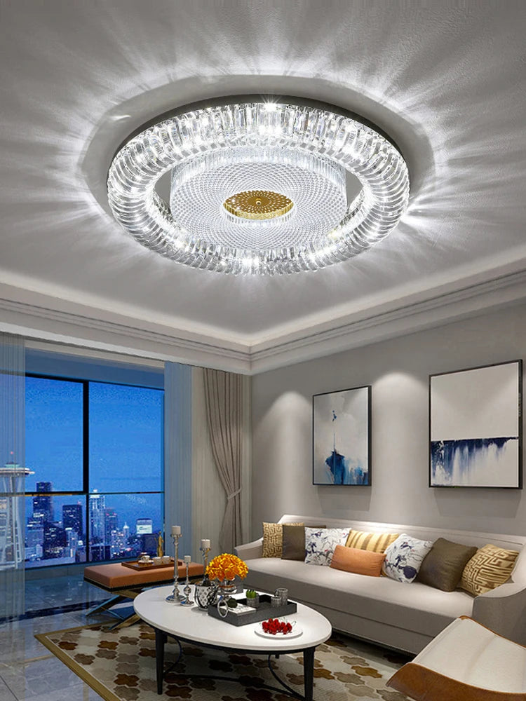 plafonnier led moderne à intensité variable en cristal doré argenté - vue 5 sur 11