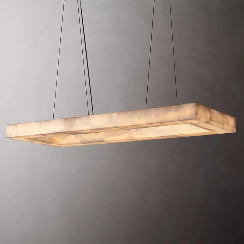 Lustre Rétro américain rectangulaire LED marbre noir plafond éclairage pour salle à manger - vue 5 sur 10