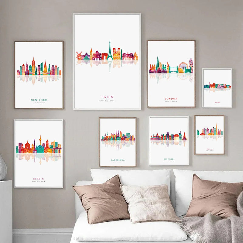 art mural skyline des grandes villes pour décoration intérieure
